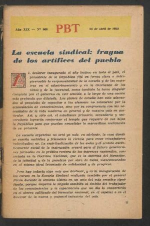 La escuela sindical: fragua de los artífices del pueblo