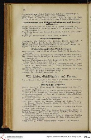 VII. Klubs, Gesellschaften und Vereine.
