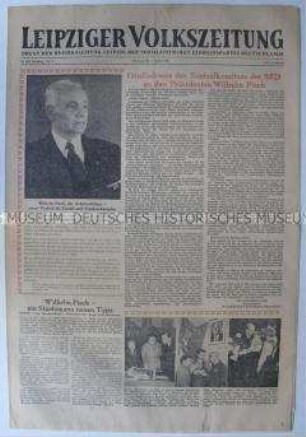 Regionale Tageszeitung der SED "Leipziger Volkszeitung" zum 80. Geburtstag von Wilhelm Pieck