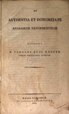 De authentia et integritate Anabaseos Xenophonteae