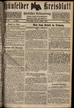Erste Ausgabe vom Donnerstag, den 24. Oktober 1929.
