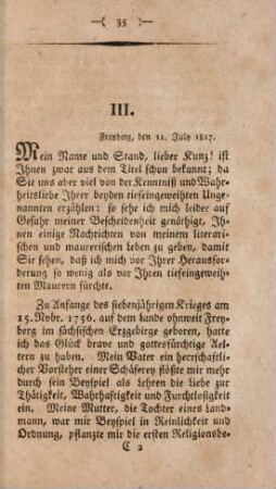 III. [Giebt Nachricht von meinen Lebensumständen]