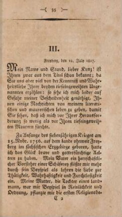 III. [Giebt Nachricht von meinen Lebensumständen]