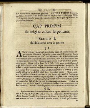 Cap. Primum de origine cultus serpentum.