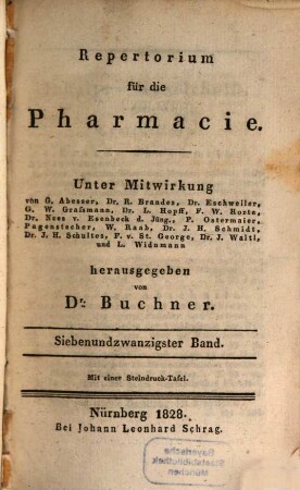 Repertorium für die Pharmacie. 27. 1828