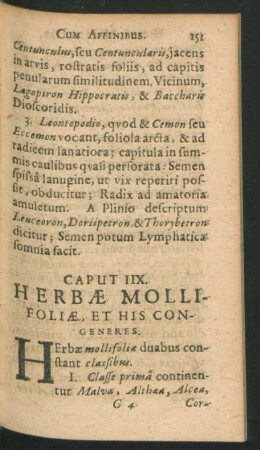 Caput IIX. Herbae Mollifoliae, Et His Congeneres.