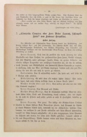 7. „ Absurda Comica oder Herr Peter Squentz, Schimpff-Spiel" von Andreas Gryphius