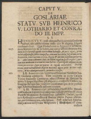 Caput V. De Goslariae Statu Sub Heinrico V. Lothario Et Conrado III. Impp.