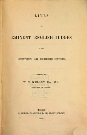 Lives of eminent English judges of the seventeenth and eighteenth centuries