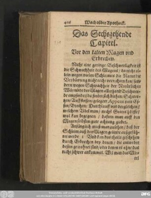 Das Sechszehende Capitel. Vor den kalten Magen und Erbrechen.
