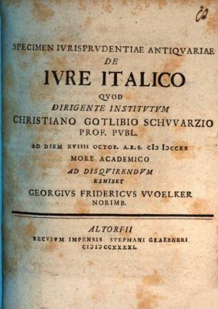 Specimen iurisprudentiae antiquariae de iure italico