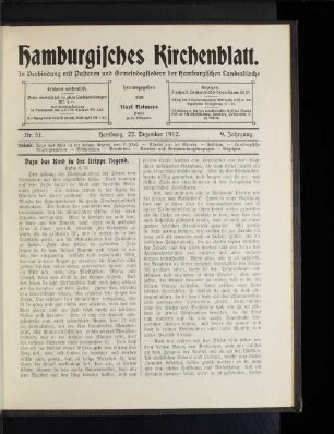 Nr. 51. Hamburg, 22. Dezember 1912. 9. Jahrgang.