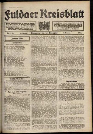Zweite Ausgabe vom Samstag, den 25. November 1911.