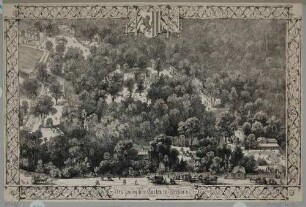 Der zuerst eröffnete Ostteil des Zoologischen Gartens in Dresden aus der Vogelperspektive nach Norden im Eröffnungsjahr 1861