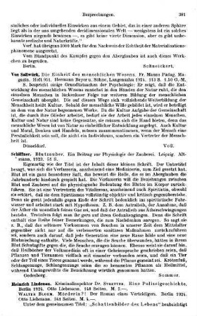 381, Von Sallwürk. Die Einheit des menschlichen Wesens. 1924
