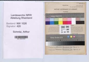 Entnazifizierung Arthur Schmitz , geb. 22.01.1889 (Fernsprechbeamter)