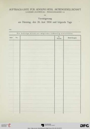 Auftrags-Liste für Adolph Hess