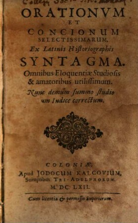 Syntagma orationum ex Latinis historiographis