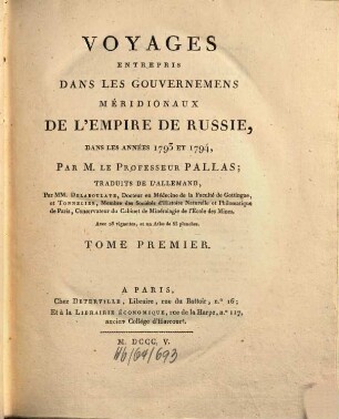 Voyages entrepris dans les gouvernemens méridionaux de l'empire de Russie, 1