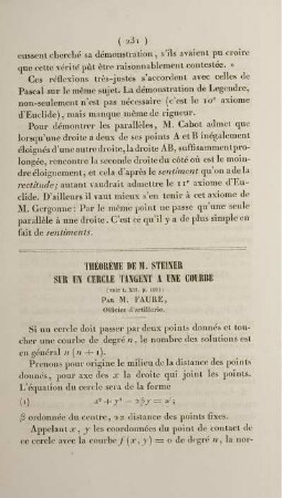 Théorème de M. Steiner sur un cercle tangent a une courbe.