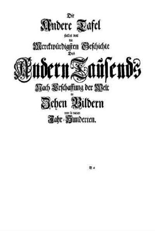 Die andere Tafel stellet vor die Merckwürdigsten Geschichte nach Erschaffung der Welt in Zehen Bildern von so vielen Jahr-Hunderten