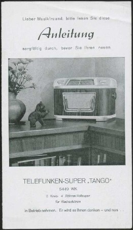 Bedienungsanleitung: Anleitung Telefunken Super Tango 5449 WK