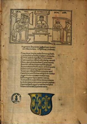 Iuvenal und 3 seiner Commentatorem darstellend : Argumenta Satyrarum Iuvenalis per Antonium Mancinellum