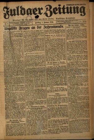 Erste Ausgabe vom Freitag, den 01. Januar 1926.
