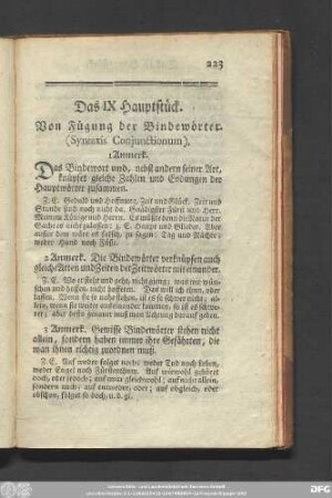 Das IX Hauptstück. Von Fügung der Bindewörter. (Syntaxis Coniuctionum).