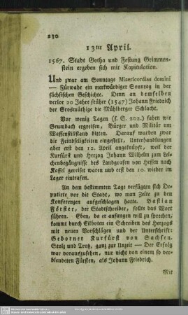 13ter April. 1567. Stadt Gotha und Festung Grimmenstein ergeben sich mit Kapitulation