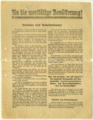 Flugblatt der KPD gegen die Politik der Reichsregierung und gegen das Verbot der Tageszeitung "Die Rote Fahne"