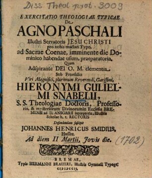 Exercitatio Theologiae Typicae De Agno Paschali ...