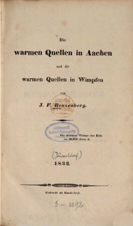 Die warmen Quellen in Aachen und die warmen Quellen in Wimpfen