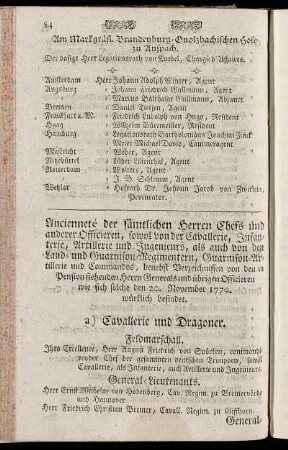Anciennté der sämtlichen Herren Chefs und anderer Officieren,[...] - Mondirungs-Verzeichniß der Trouppen.