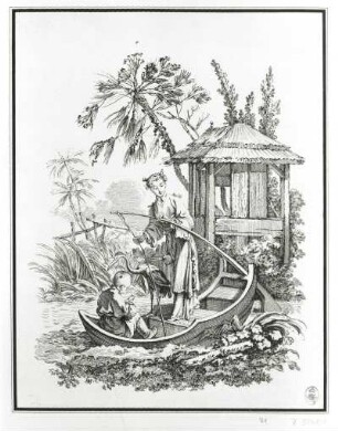 Boucher, François (1703-1770): Chinesin mit Kind im Boot. Kupferstich. Dresden: Kupferstich-Kabinett A 57651 in A 725,3