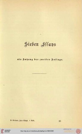 Sieben Essays als Anhang zur zweiten Auflage