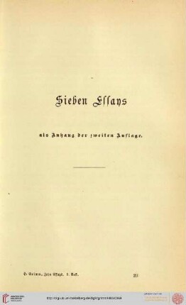Sieben Essays als Anhang zur zweiten Auflage