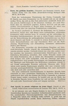 352 [Rezension] Dante, Die göttliche Komödie; 1. Teil, Kommentar