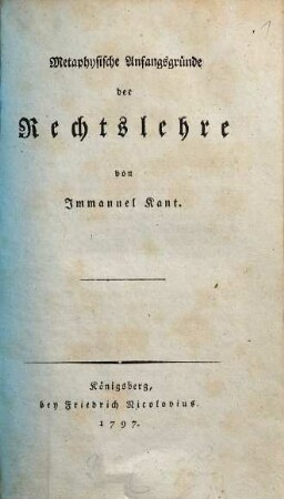 Metaphysische Anfangsgründe der Rechtslehre