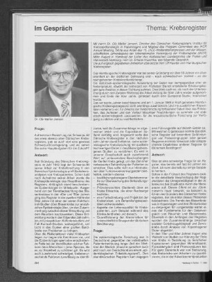 Im Gespräch: Dr. Ole Møller Jensen. Thema: Krebsregister