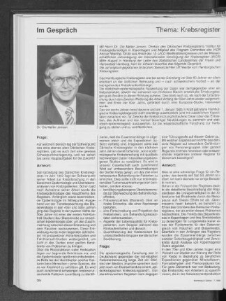 Im Gespräch: Dr. Ole Møller Jensen. Thema: Krebsregister