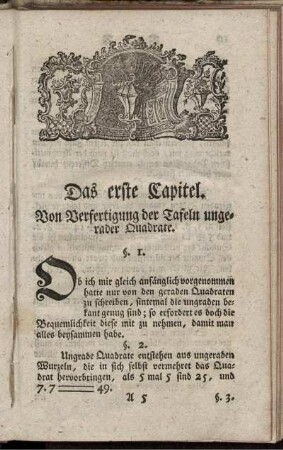 Das erste Kapitel. Von Verfertigung der Tafeln ungerader Quadrate.