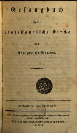 Gesangbuch für die protestantische Kirche des Königreichs Bayern