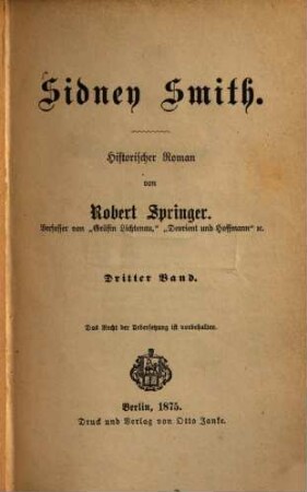 Sidney Smith : Historischer Roman. 3