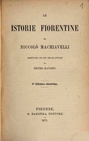 Le istorie Fiorentine di Niccolò Machiavelli