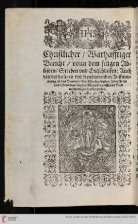 Christlicher/Warhafftiger Bericht von dem seligen Ableiben/Sterben und Entschlaffen