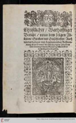 Christlicher/Warhafftiger Bericht von dem seligen Ableiben/Sterben und Entschlaffen