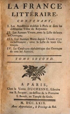 La France littéraire. 2, 2. 1769