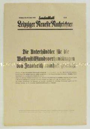 Sonderblatt der "Leipziger Neuesten Nachrichten" zur bevorstehenden Aufnahme von Waffenstillstandsverhandlungen