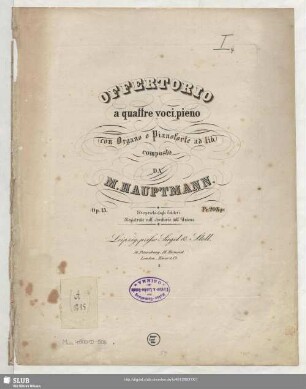 Offertorio a quattre voci, pieno (con Organo o Pianoforte) ad lib.) : Op. 15